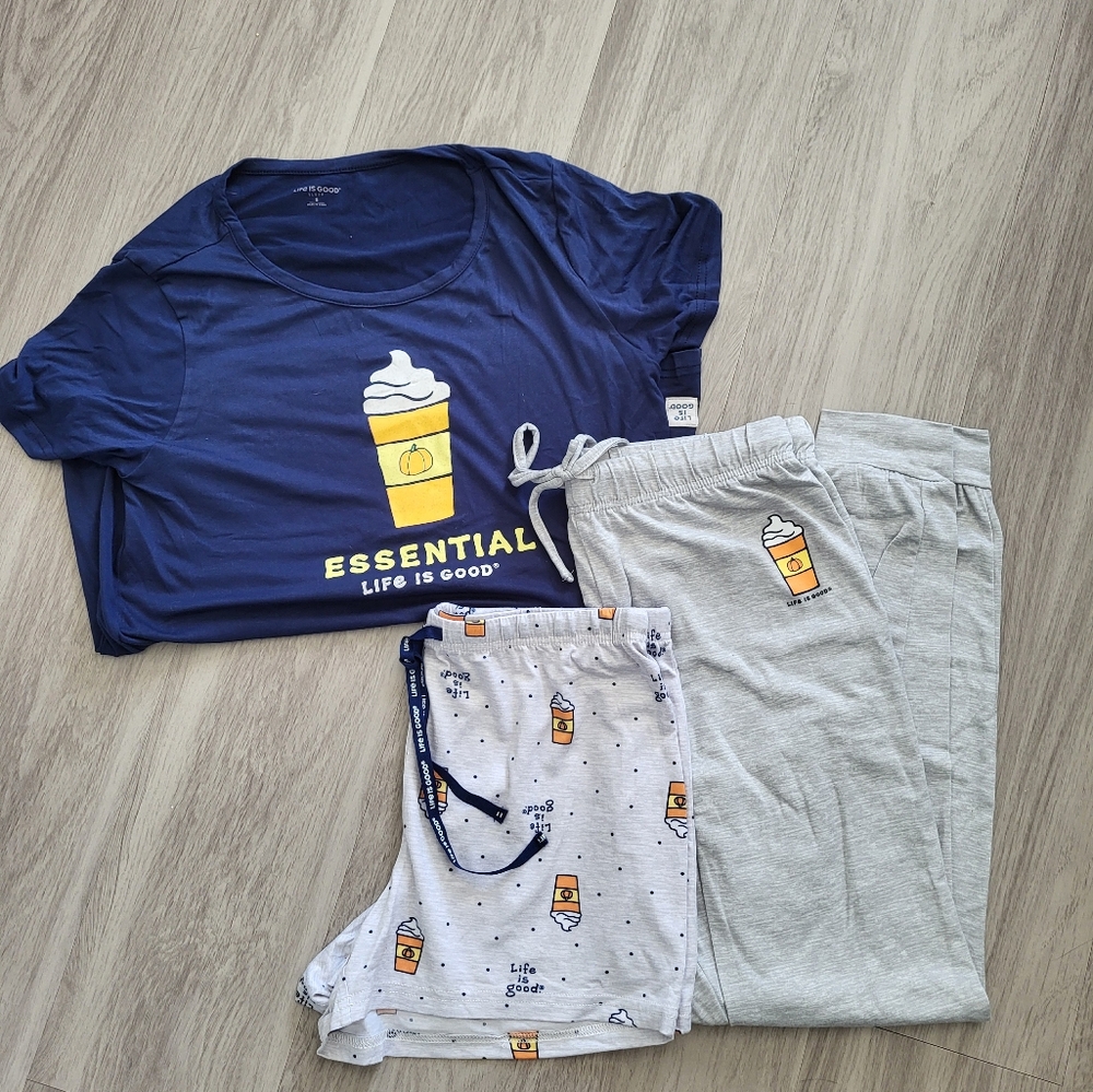 Life is good women's fall autumn pumpkin spice pajama bundle size small 🍂🎃☕️